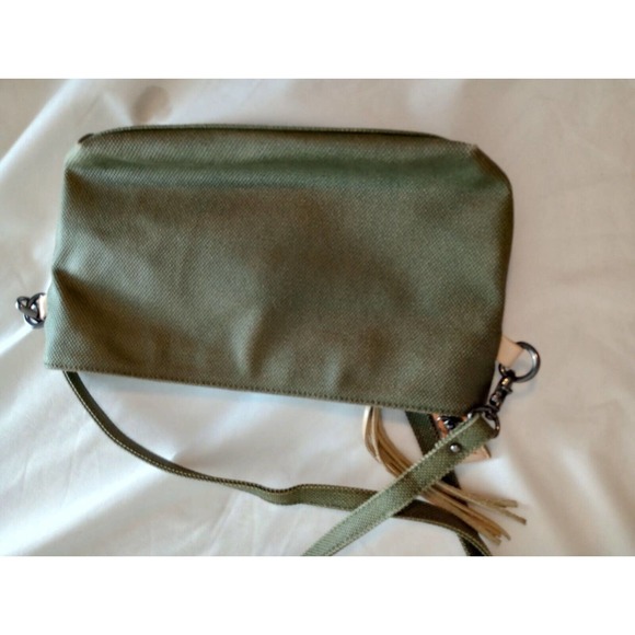 SHERPANI Paige Small Crossbody/Wristlet Bag Color Block Beige Green Canvas - Picture 4 of 10